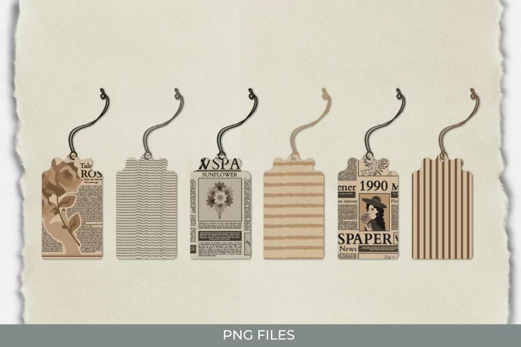 Vintage Flower Newspaper Seamless Pattern Shaped Tag
