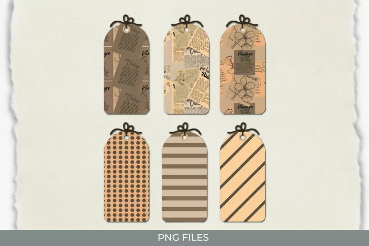 Vintage Flower Article in Newspaper Pattern Shaped Tags