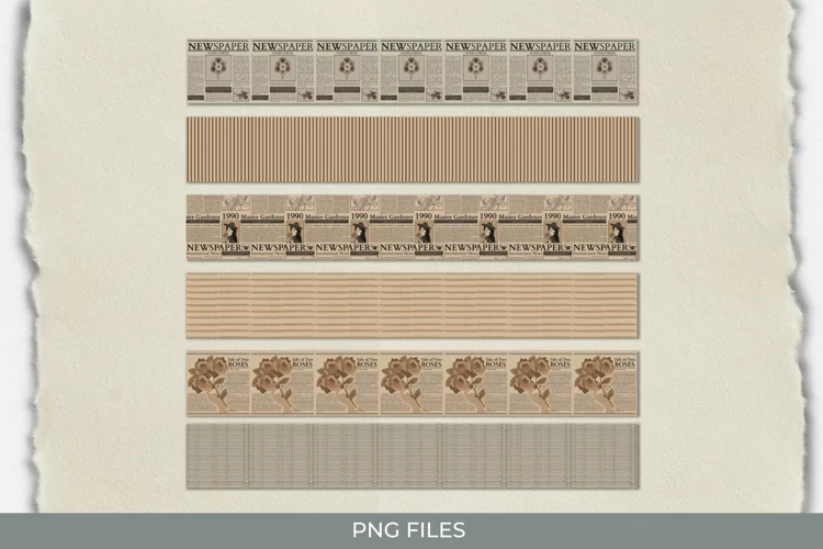 Vintage Flower Article in Newspaper Seamless Pattern Stripe