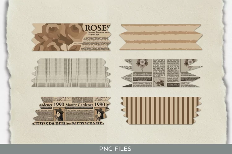 Vintage Flower Article in Newspaper Seamless Pattern Tape