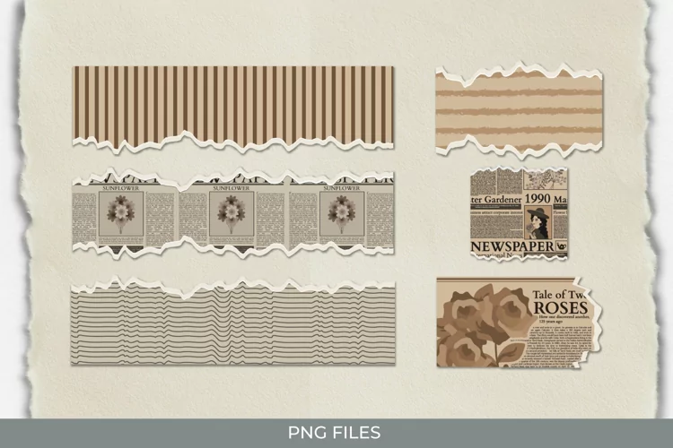 Vintage Flower Newspaper Seamless Pattern Torn Paper