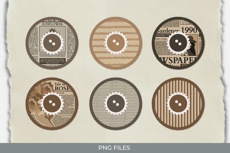 Vintage Flower Article in Newspaper Seamless Pattern Button