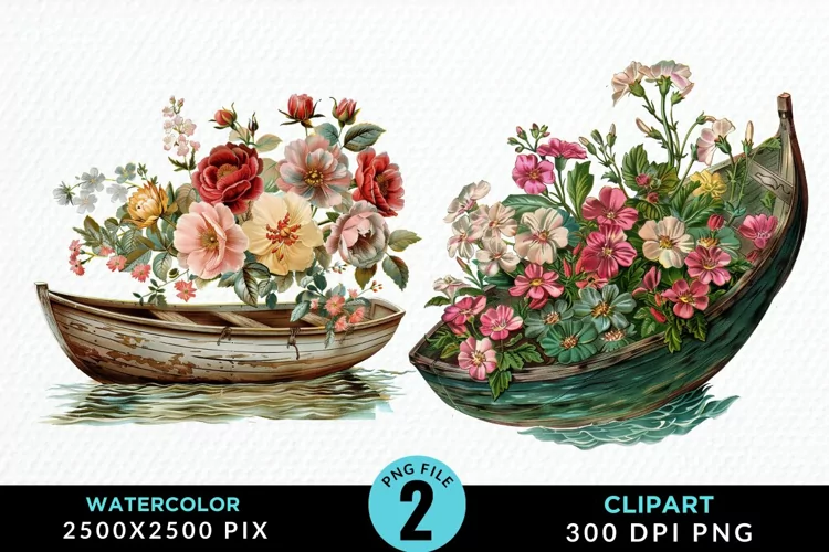Vintage Flower Boat Sublimation Clipart