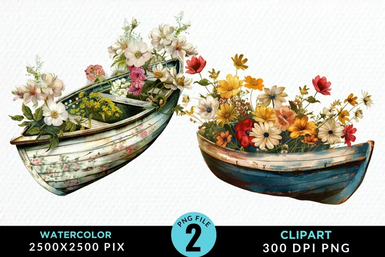 Vintage Flower Boat Sublimation Clipart