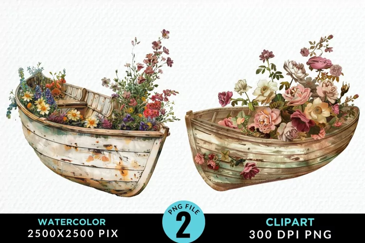 Vintage Flower Boat Design Clipart