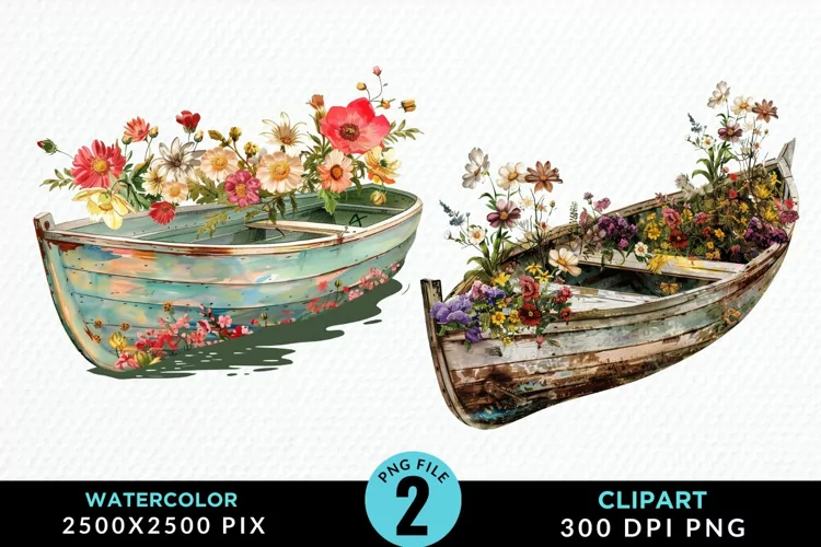 Vintage Flower Boat Design Clipart