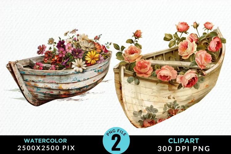 Vintage Flower Boat Design Clipart