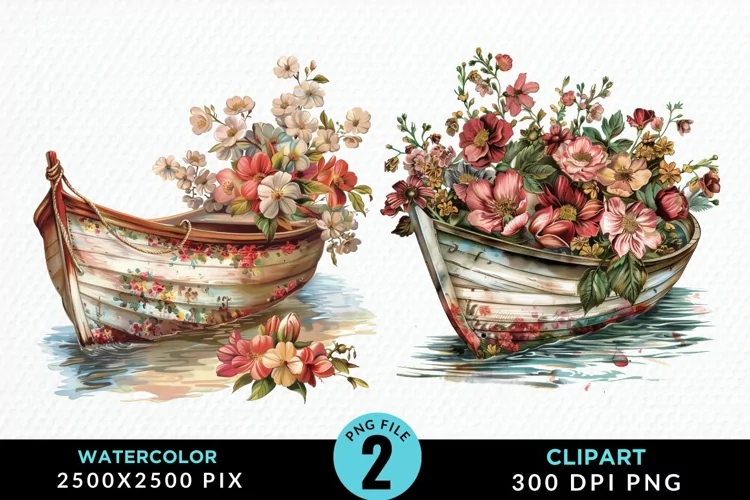 Vintage Flower Boat Sublimation Clipart