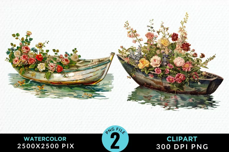 Vintage Flower Boat Sublimation Clipart