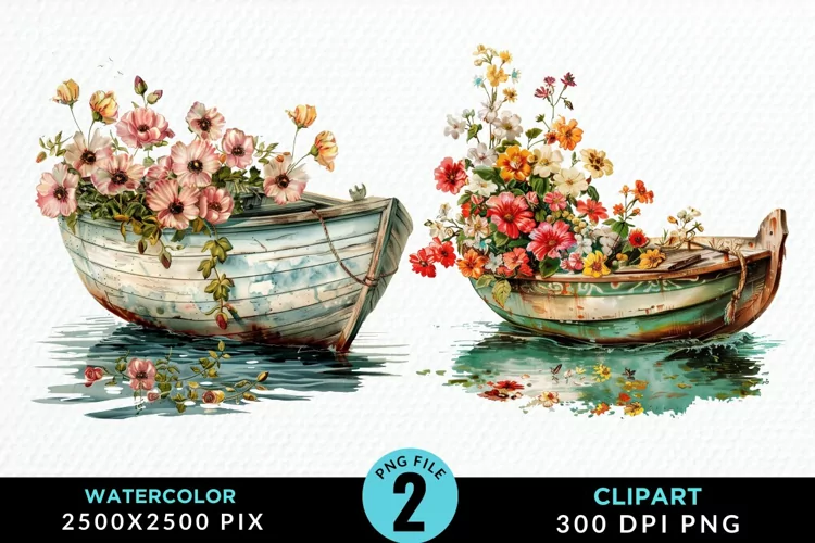 Vintage Flower Boat Design Clipart