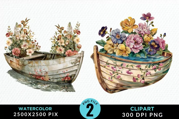 Vintage Flower Boat Sublimation Clipart