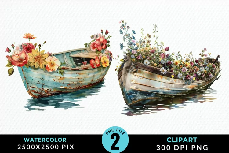 Vintage Flower Boat Design Clipart
