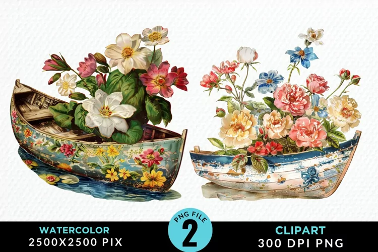 Vintage Flower Boat Design Clipart