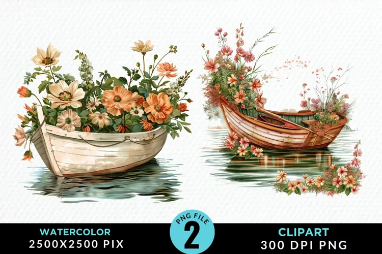 Vintage Flower Boat Sublimation Clipart