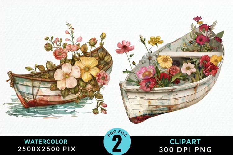 Vintage Flower Boat Design Clipart