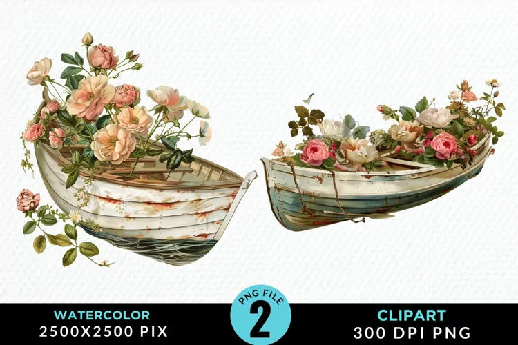 Vintage Flower Boat Sublimation Clipart