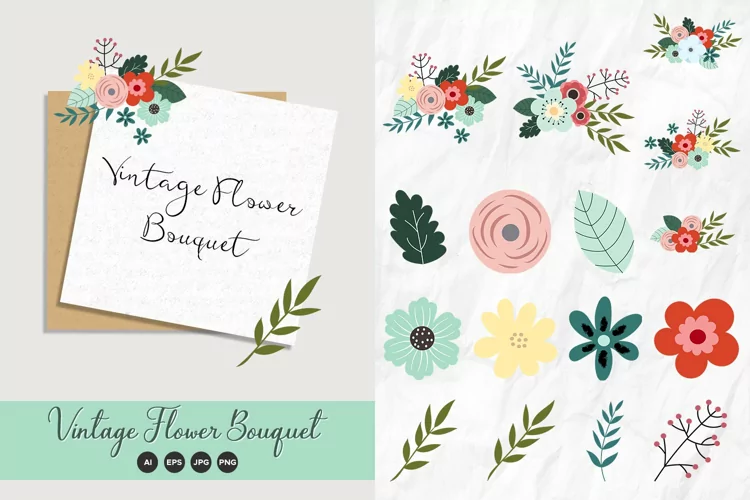 Vintage Flower Bouquet Clipart, Vector Floral Bouquet PNG