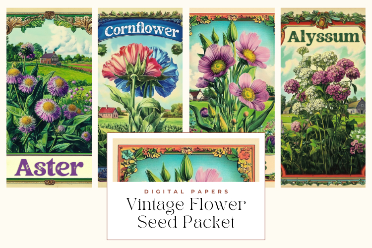 Vintage Flower Seed Packet Digital Papers