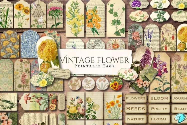 Vintage Flower Tags Printable Ephemera