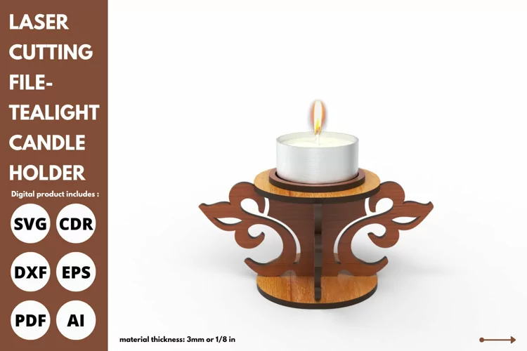vintage flower tealight candle stand svg laser cutting file