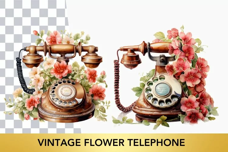 2 png vintage phone with flowers png clipart