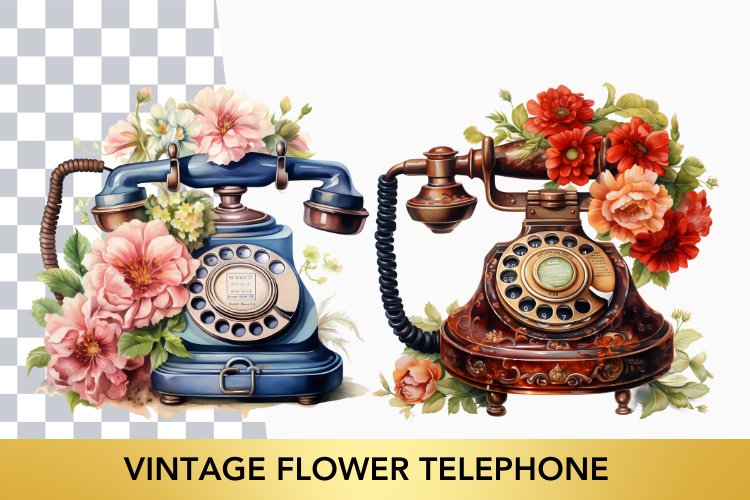 2 png vintage phone with flowers png clipart example image 1