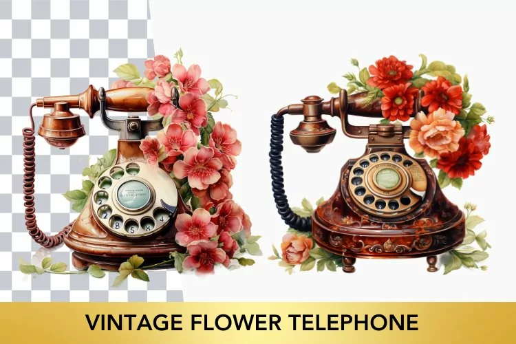 2 png vintage phone with flowers png clipart