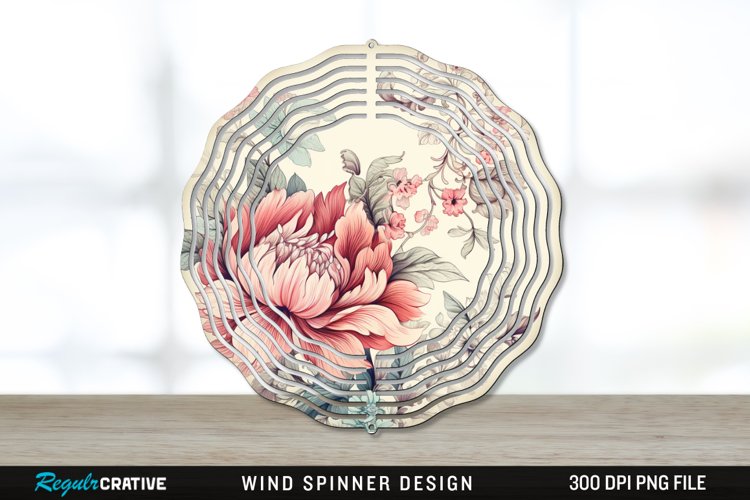 Vintage Flower Wind Spinner Sublimation PNG Design example image 1
