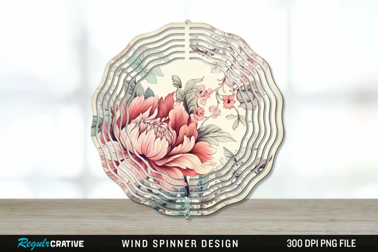Vintage Flower Wind Spinner Sublimation PNG Design