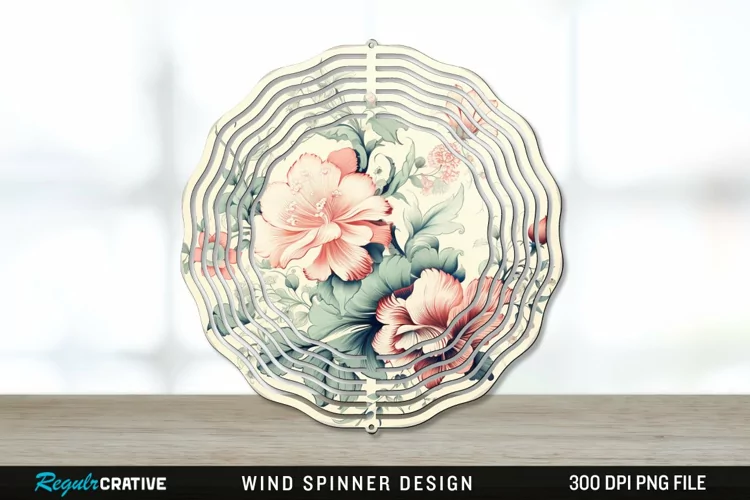 Vintage Flower Wind Spinner Sublimation PNG Design
