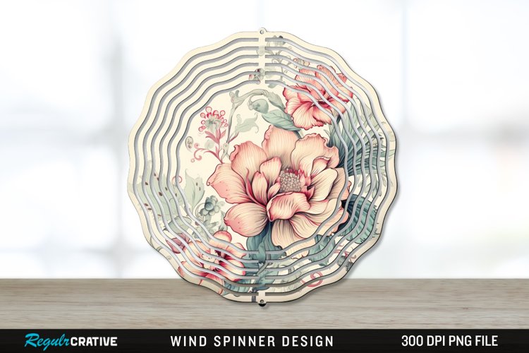 Vintage Flower Wind Spinner Sublimation PNG Design example image 1