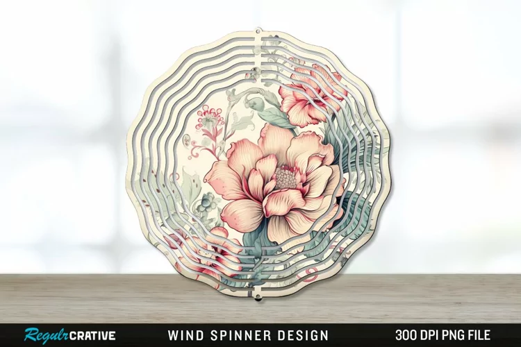 Vintage Flower Wind Spinner Sublimation PNG Design