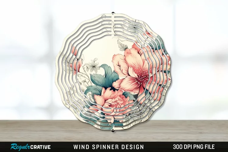 Vintage Flower Wind Spinner Sublimation PNG Design