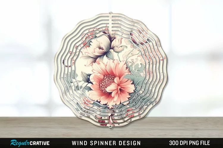 Vintage Flower Wind Spinner Sublimation PNG Design