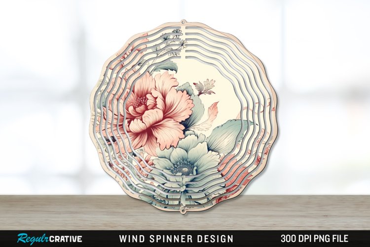 Vintage Flower Wind Spinner Sublimation PNG Design
