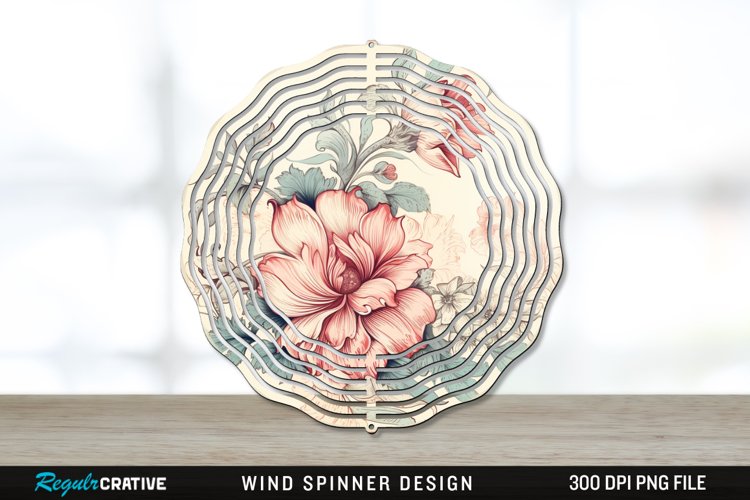 Vintage Flower Wind Spinner Sublimation PNG Design example image 1