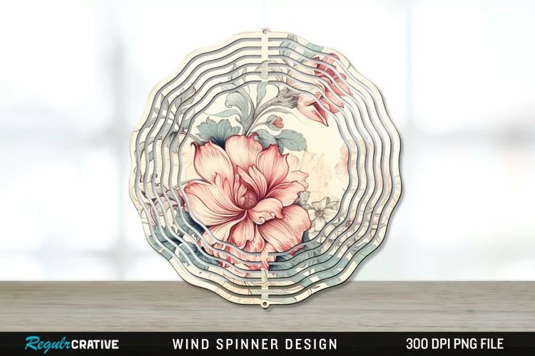 Vintage Flower Wind Spinner Sublimation PNG Design