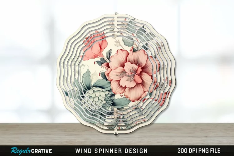 Vintage Flower Wind Spinner Sublimation PNG Design
