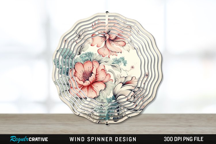 Vintage Flower Wind Spinner Sublimation PNG Design example image 1