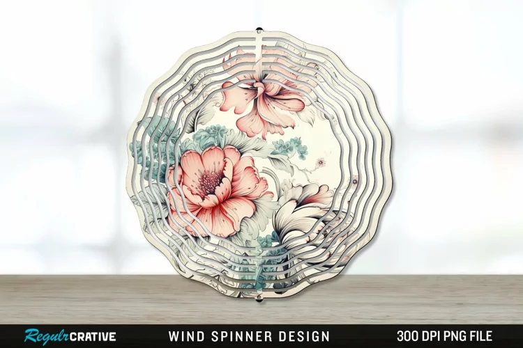 Vintage Flower Wind Spinner Sublimation PNG Design