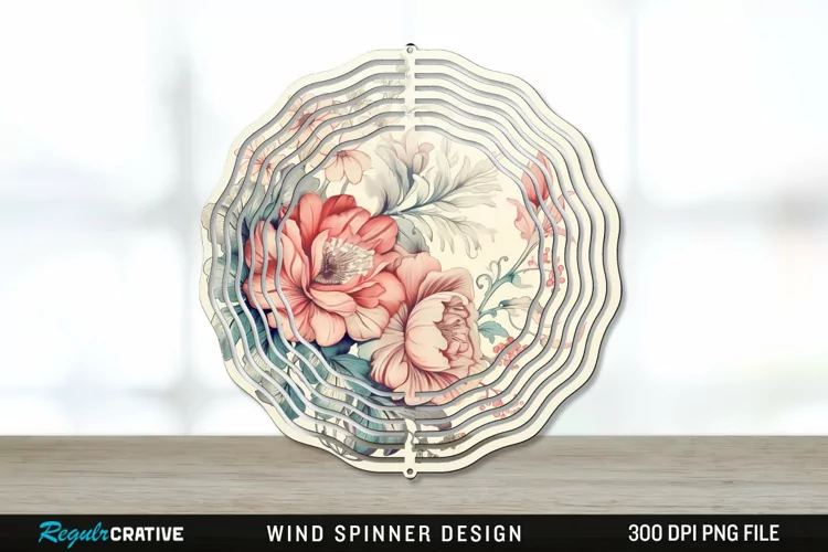 Vintage Flower Wind Spinner Sublimation PNG Design