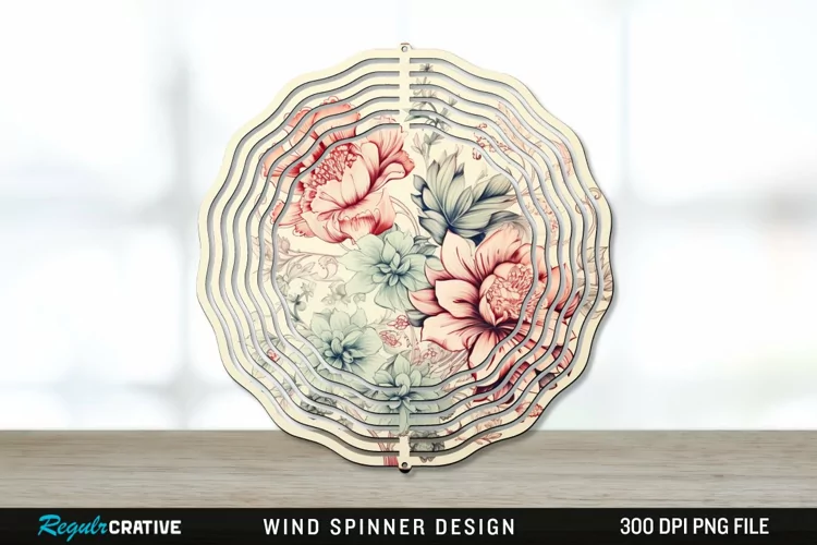 Vintage Flower Wind Spinner Sublimation PNG Design