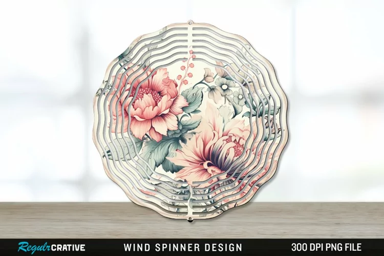 Vintage Flower Wind Spinner Sublimation PNG Design