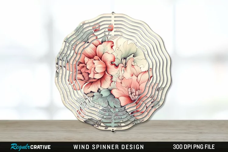 Vintage Flower Wind Spinner Sublimation PNG Design