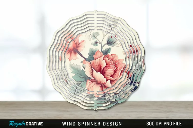 Vintage Flower Wind Spinner Sublimation PNG Design
