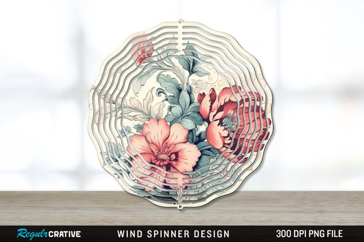 Vintage Flower Wind Spinner Sublimation PNG Design example image 1