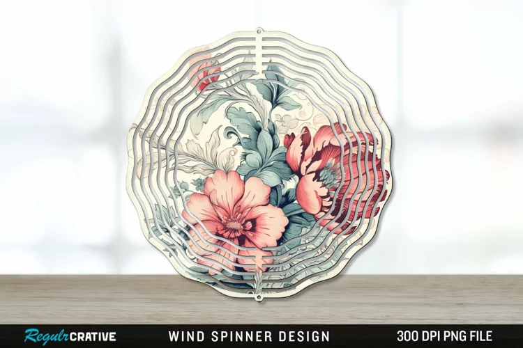 Vintage Flower Wind Spinner Sublimation PNG Design