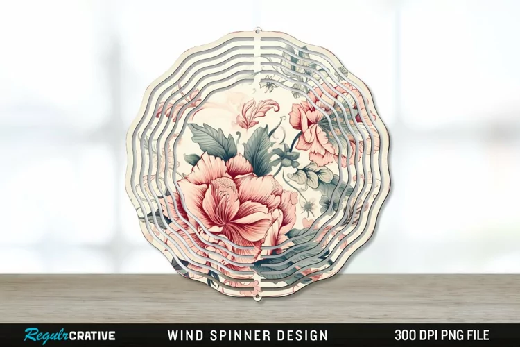 Vintage Flower Wind Spinner Sublimation PNG Design