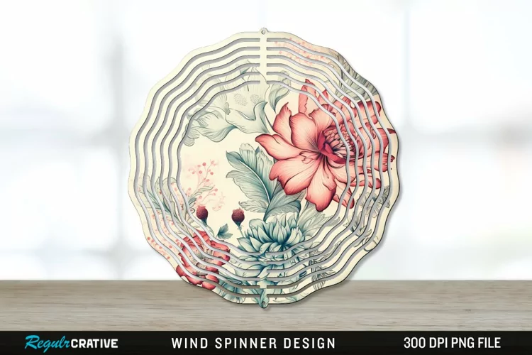 Vintage Flower Wind Spinner Sublimation PNG Design