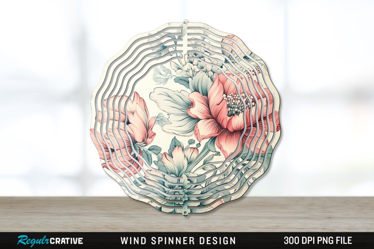 Vintage Flower Wind Spinner Sublimation PNG Design example image 1